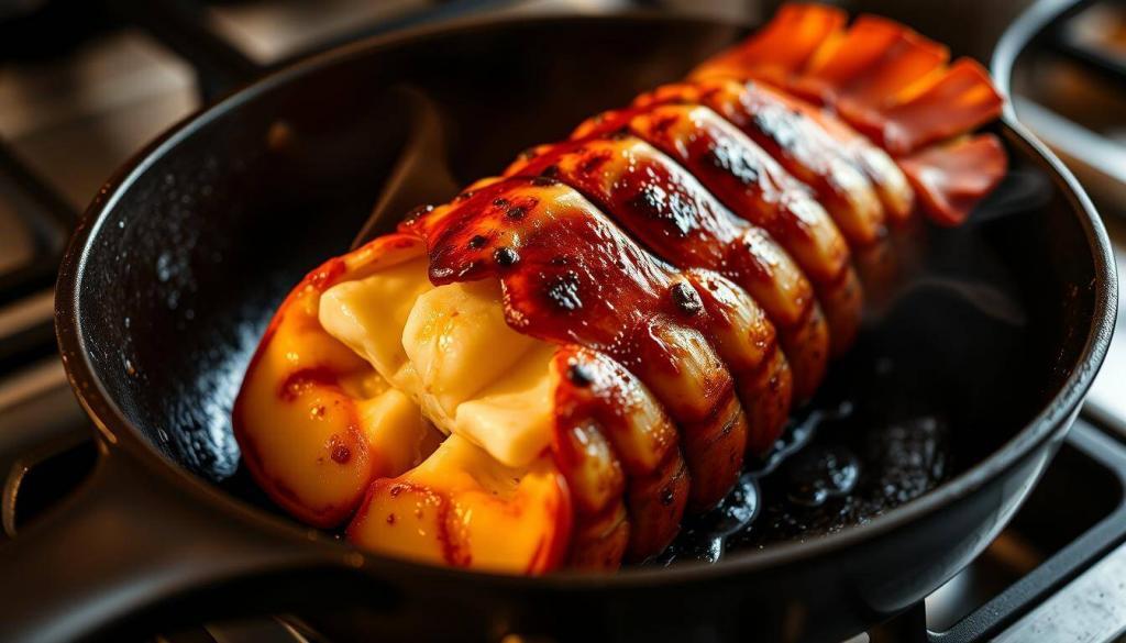 sautéing lobster in pan