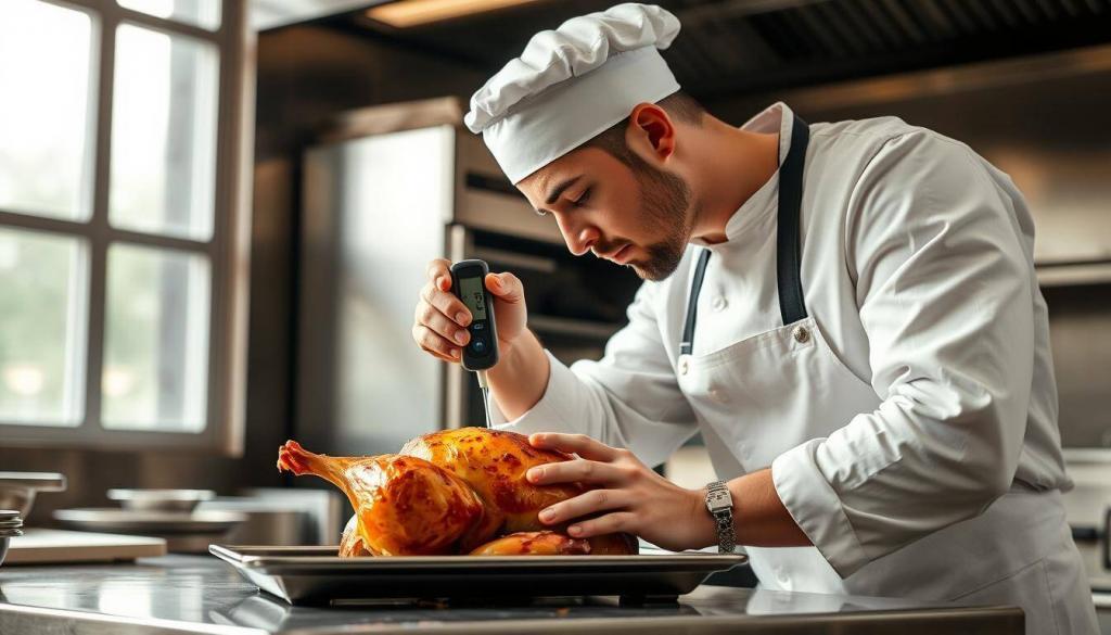 checking chicken temperature