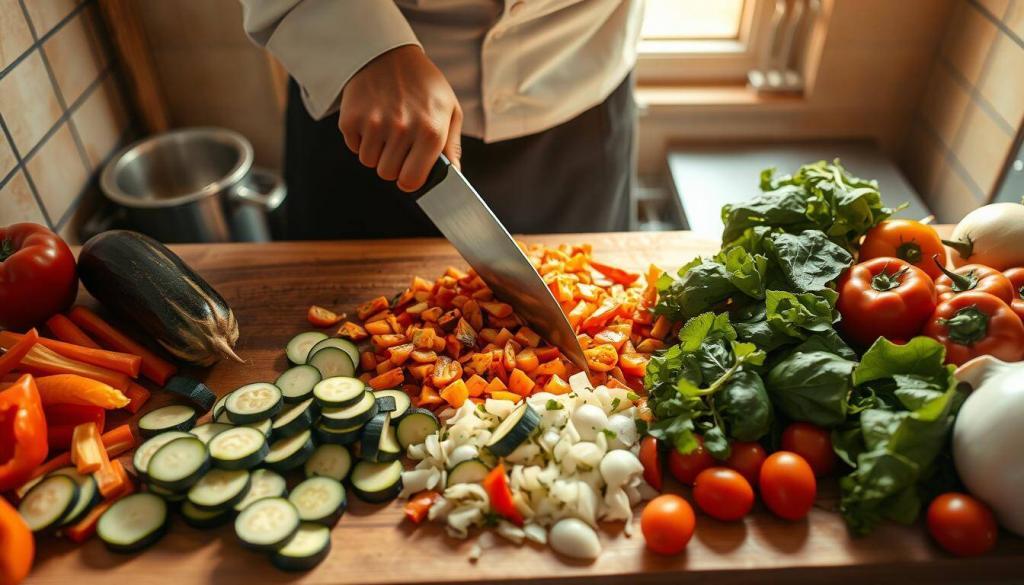 chopping fresh vegetables
