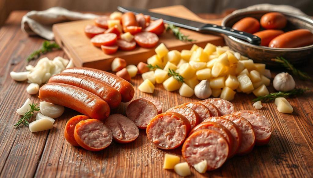 ingredients for sausage and potatoes