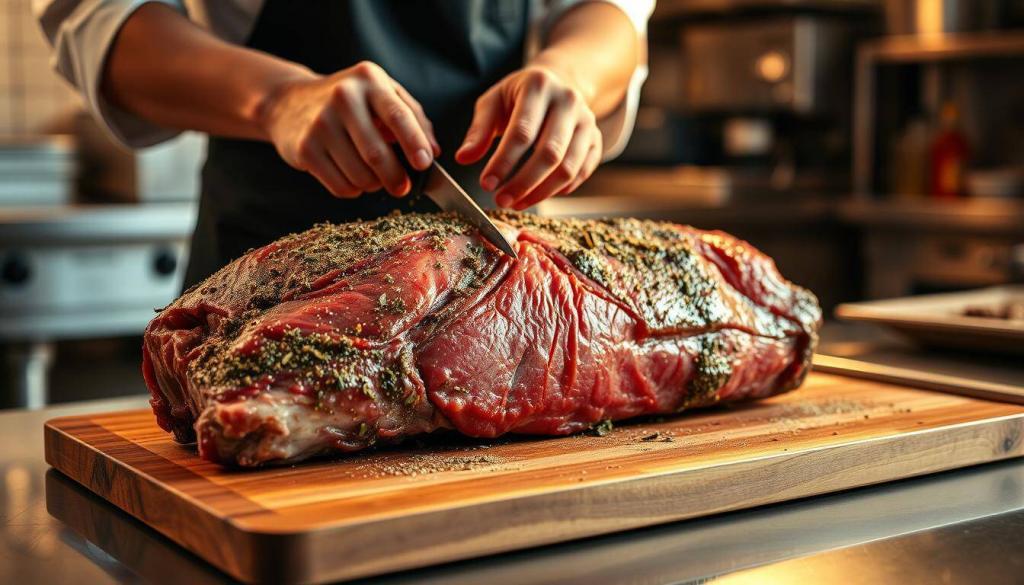preparing beef brisket