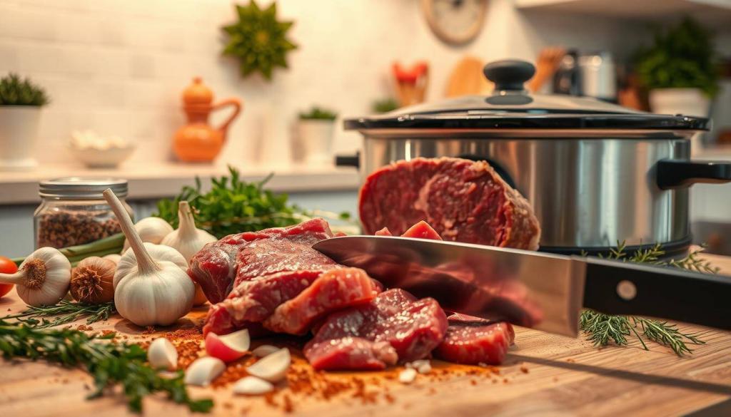 preparing beef dish
