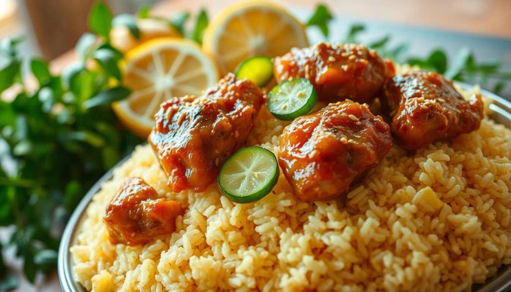 serving chicken rice dish