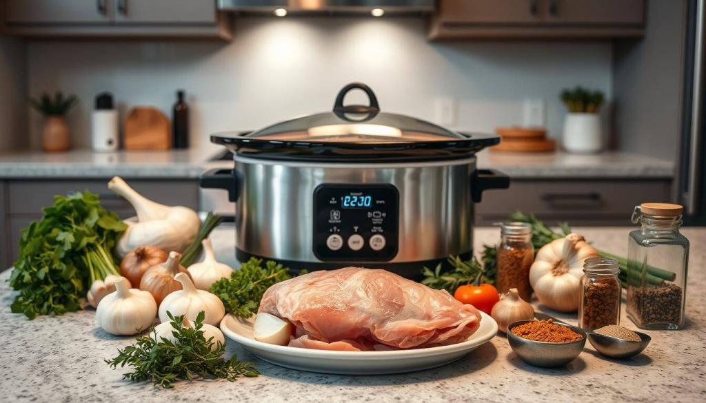 setting up slow cooker for pork roast