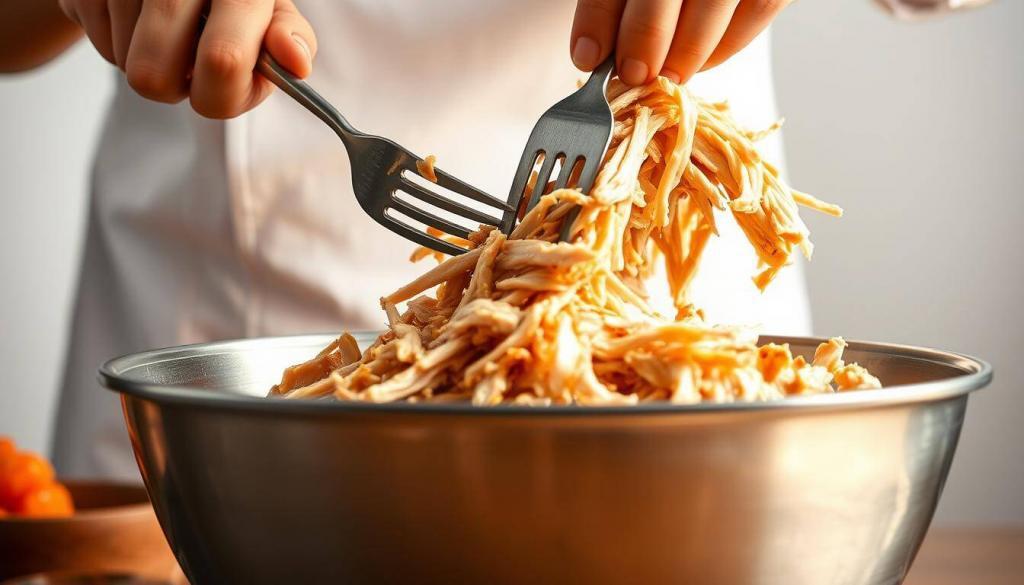 shredding chicken and finishing the dish