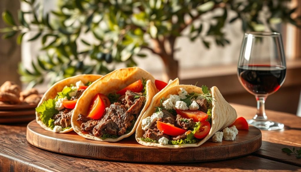 Greek gyros meal with wine pairing